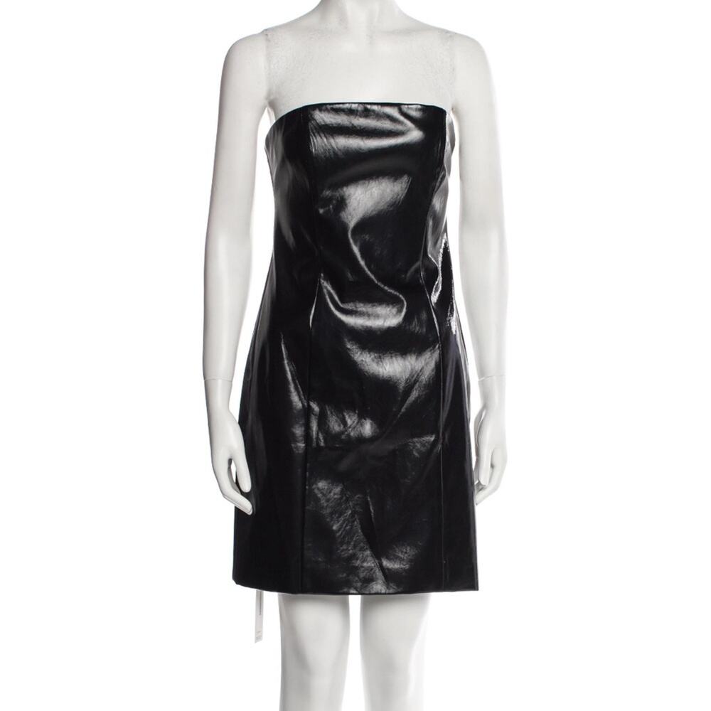 NWT STAUD Black Strapless Halter Faux Leather Sheath Dress Size 8